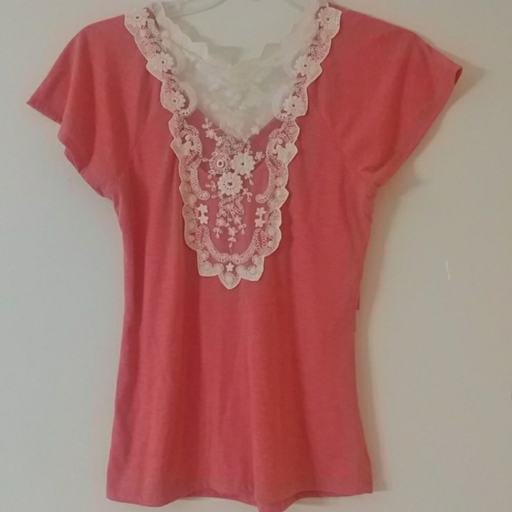 Maurices Coral Ruffles & Lace Back Top M - Picture 2 of 5